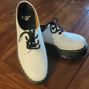Dr. Martens White 3-Eye Lug Platform Oxfords with Black Accents